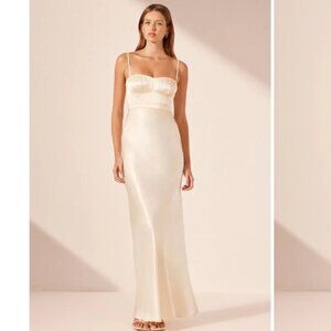 NWT Shona Joy La Lune Corded Ruched Maxi Dress - Cream